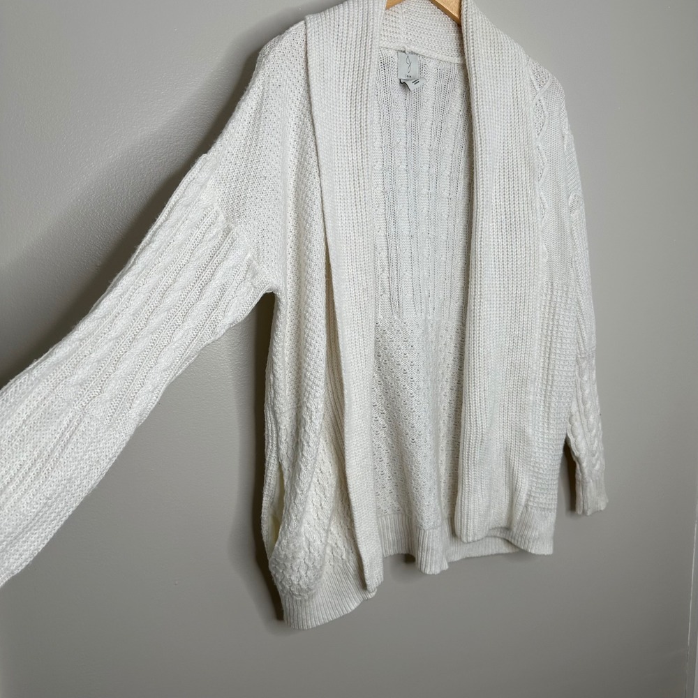 Joie Cream Cable Knit Open Front Cardigan Sweater Pockets Womens Size M - Picture 4 of 8